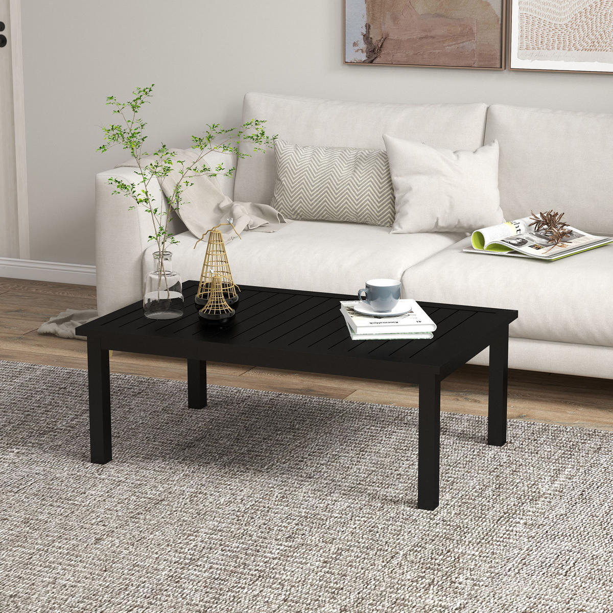 GARTENBEISTELLTISCH DE-14092 Aluminium mit Lattenrost 100x60 cm Schwarz - Schwarz, Metall (100/60/37cm) - ComfortXL