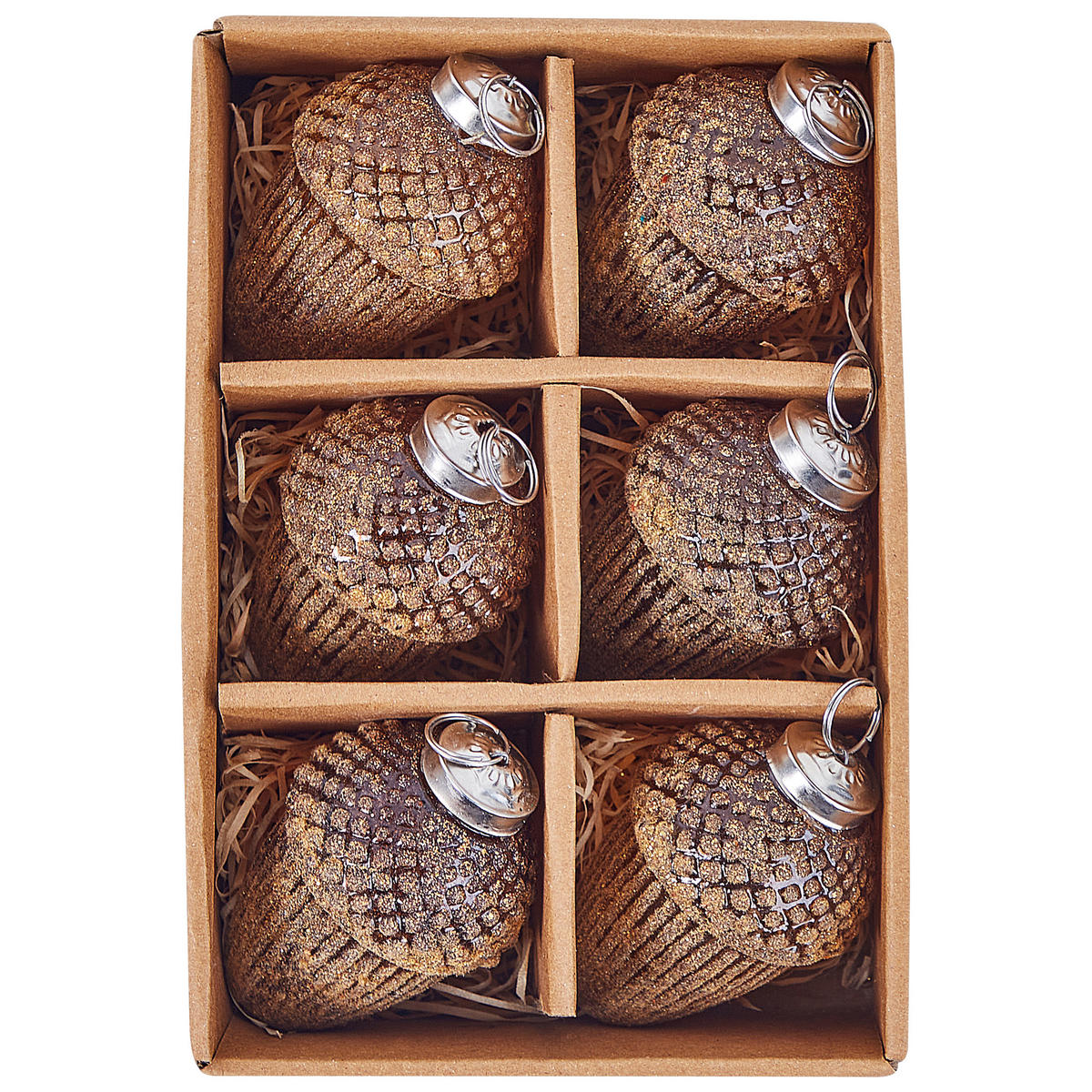 WEIHNACHTSKUGEL 6er Set Glas Gold Ambre - Silberfarben/Goldfarben, Glas (8/11/8cm) - Beliani