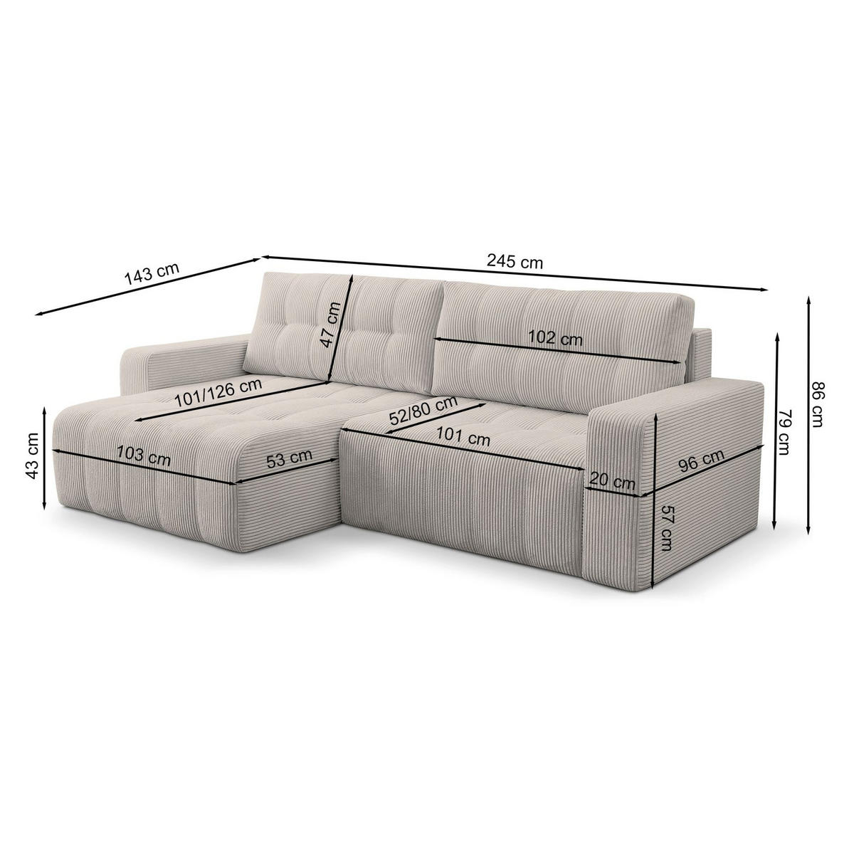 ECKSOFA Maillo Senfgelb Cord - Gelb/Schwarz, Kunststoff/Textil (245/143cm) - Selsey