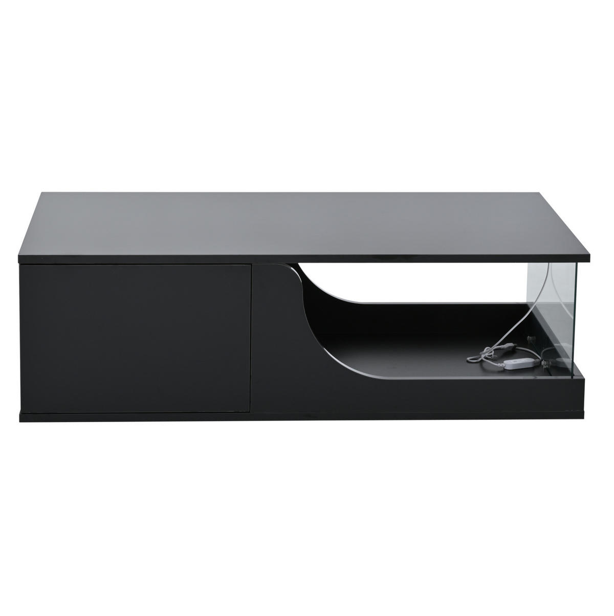 COUCHTISCH aus MDF und Glas 100x50x30 cm in Schwarz mit LED & 2 Schubladen - Schwarz, Holzwerkstoff (100/50/30cm) - Modfu