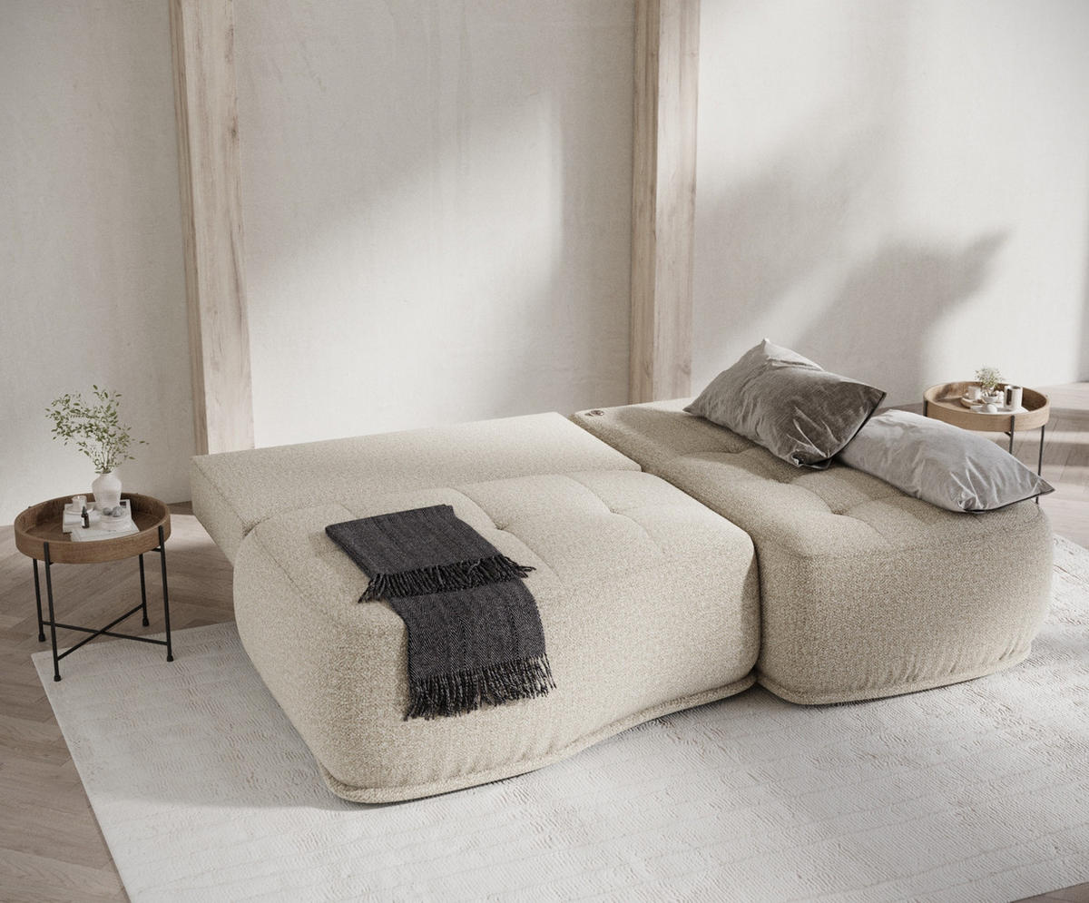 ECKSOFA MIT SCHLAFFUNKTION Batu Beige Plüschstoff - Beige/Schwarz, Holz/Holzwerkstoff (223/158cm) - Maison de Reve