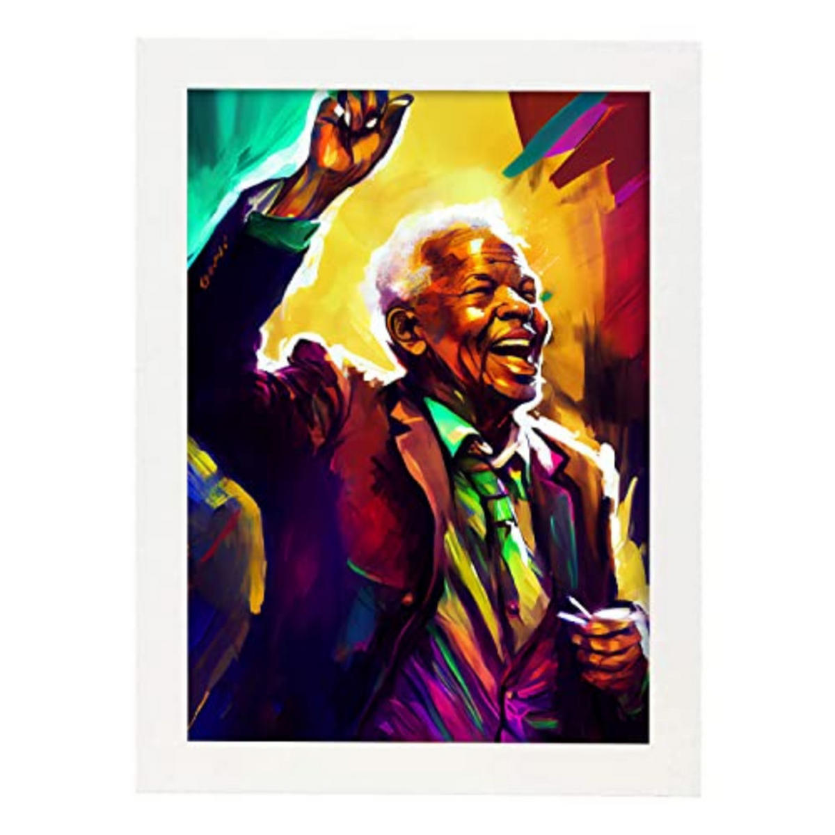 POSTER Nelson Mandela In Voller Farbe Fotostil. A3 Weißer Rahmen - Weiß, Papier (29.7/5/42cm) - Nacnic