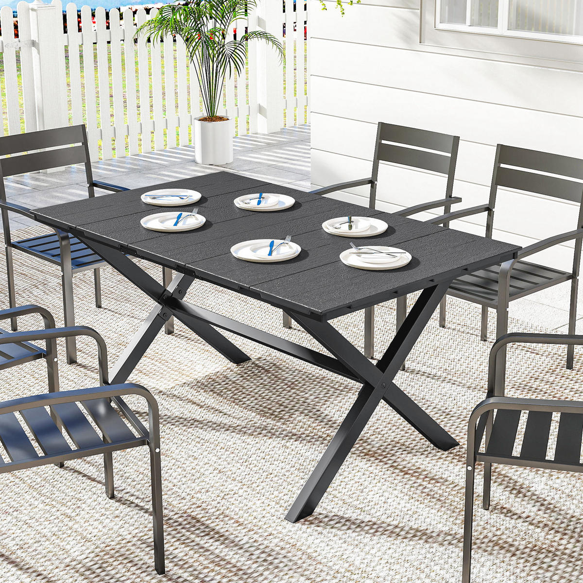 GARTENTISCH DE-14209 rechteckig 150x90 cm, für 4-6 Personen Schwarz - Schwarz, Metall (150/90/74cm) - ComfortXL