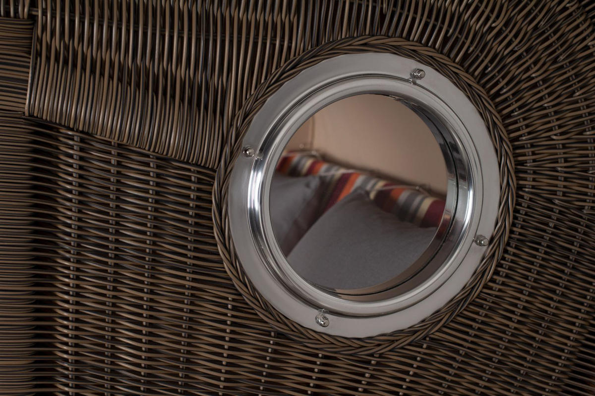 STRANDKORB Komplettset: Ammersee Mahagoni Bullauge - PE grau - Modell 584 - Beige/Rot, Holz/Kunststoff (125/165/80cm) - bene living