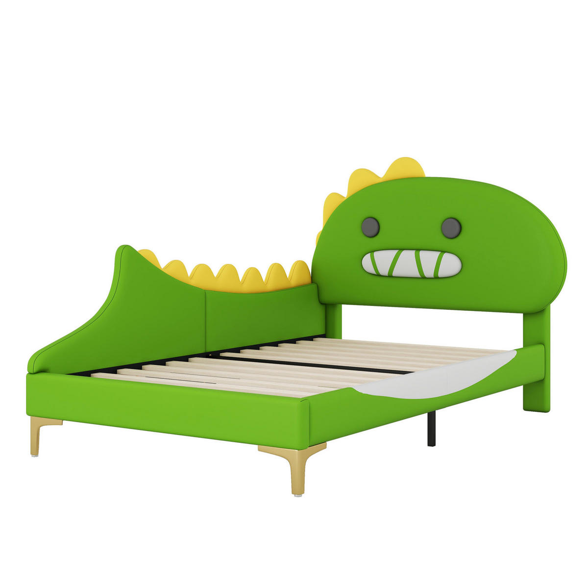 KINDERBETT 90/200 cm als Flachbett mit Cartoon-Dinosaurier-Design aus PU und MDF, Grün - Grün, Kunststoff (90/200cm) - Redom