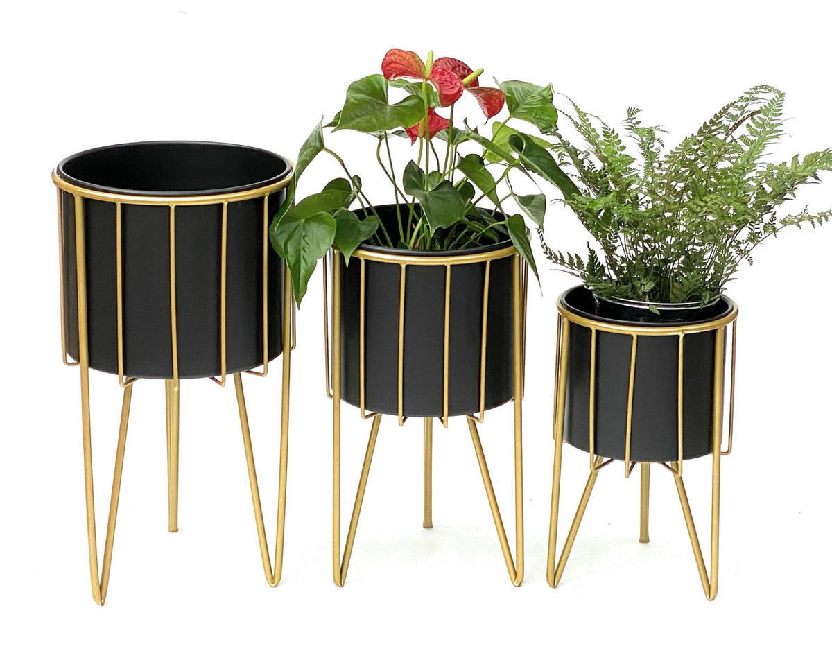 BLUMENHOCKER 3er Set rund Metall Gold/Schwarz - Gelb, Metall (25/25/45cm) - DanDiBo