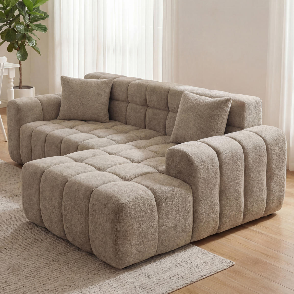 ECKSOFA L-Form 3-Sitzer in Taupe aus Samt mit recht Chaiselongue - Taupe, Textil (249.94/149.1cm) - CHICFURN