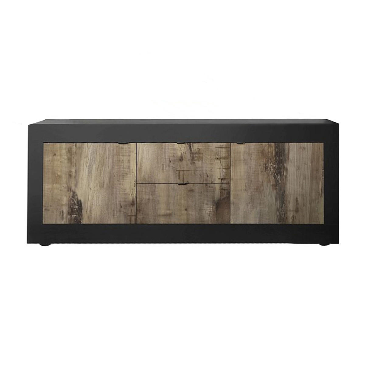 SIDEBOARD mit 2 Türen und 2 Schubladen Itinial - L210 cm - Schwarz/Braun, Holzwerkstoff (43/65/210cm) - Calicosy