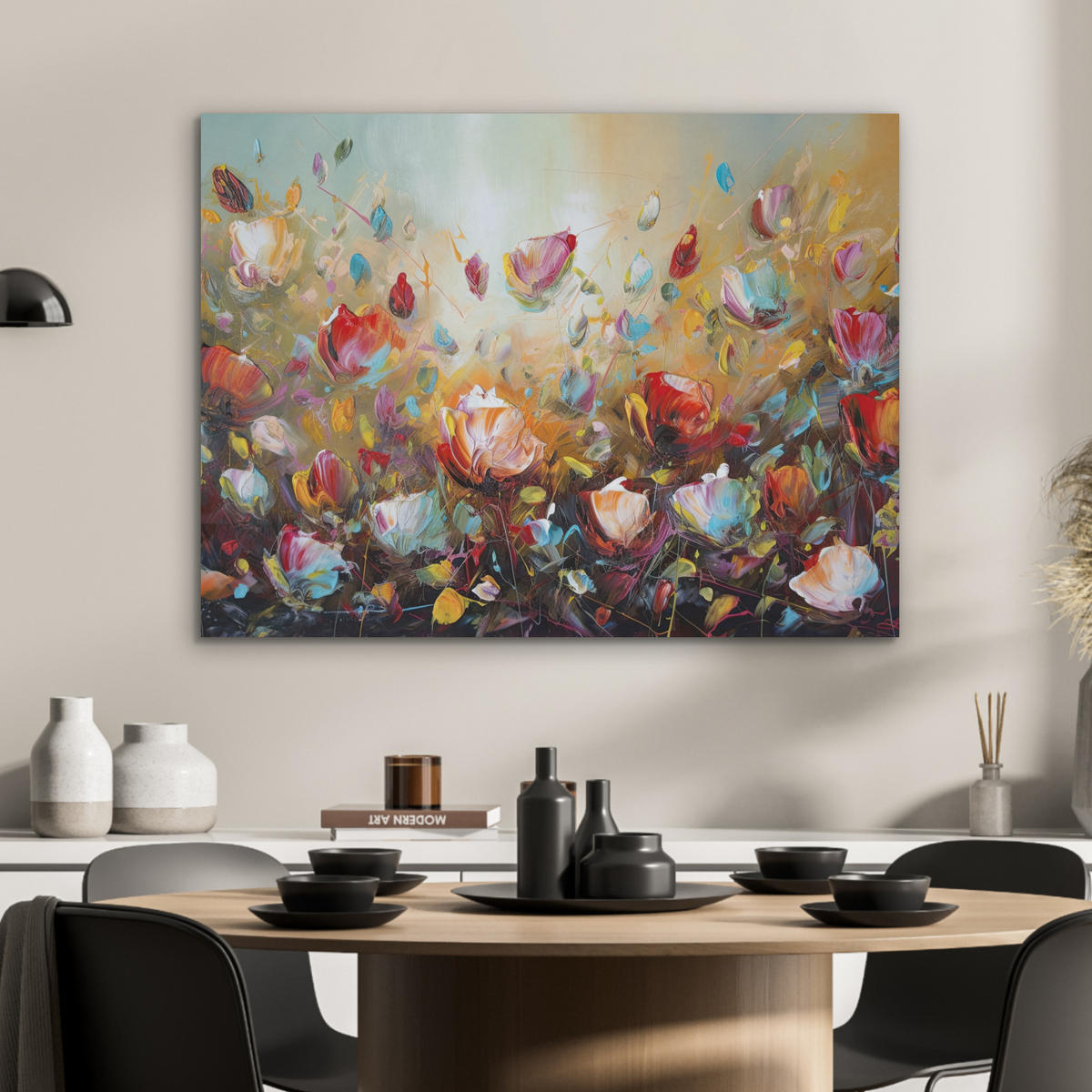 AKUSTIKPANEEL Blumen - Kunst - Natur - Ölgemälde 80x60 cm - Multicolor, Textil (80/0.9/60cm) - MuchoWow