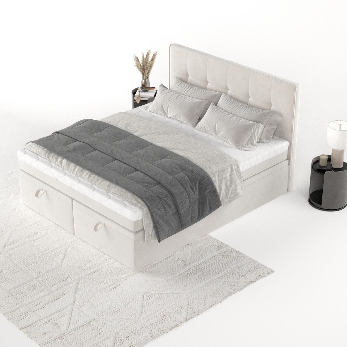 BOXBETT Arivo 140/200 cm Creme im Paros Stoff - Creme/Schwarz, Holz/Holzwerkstoff (140/200cm) - AltaBeds