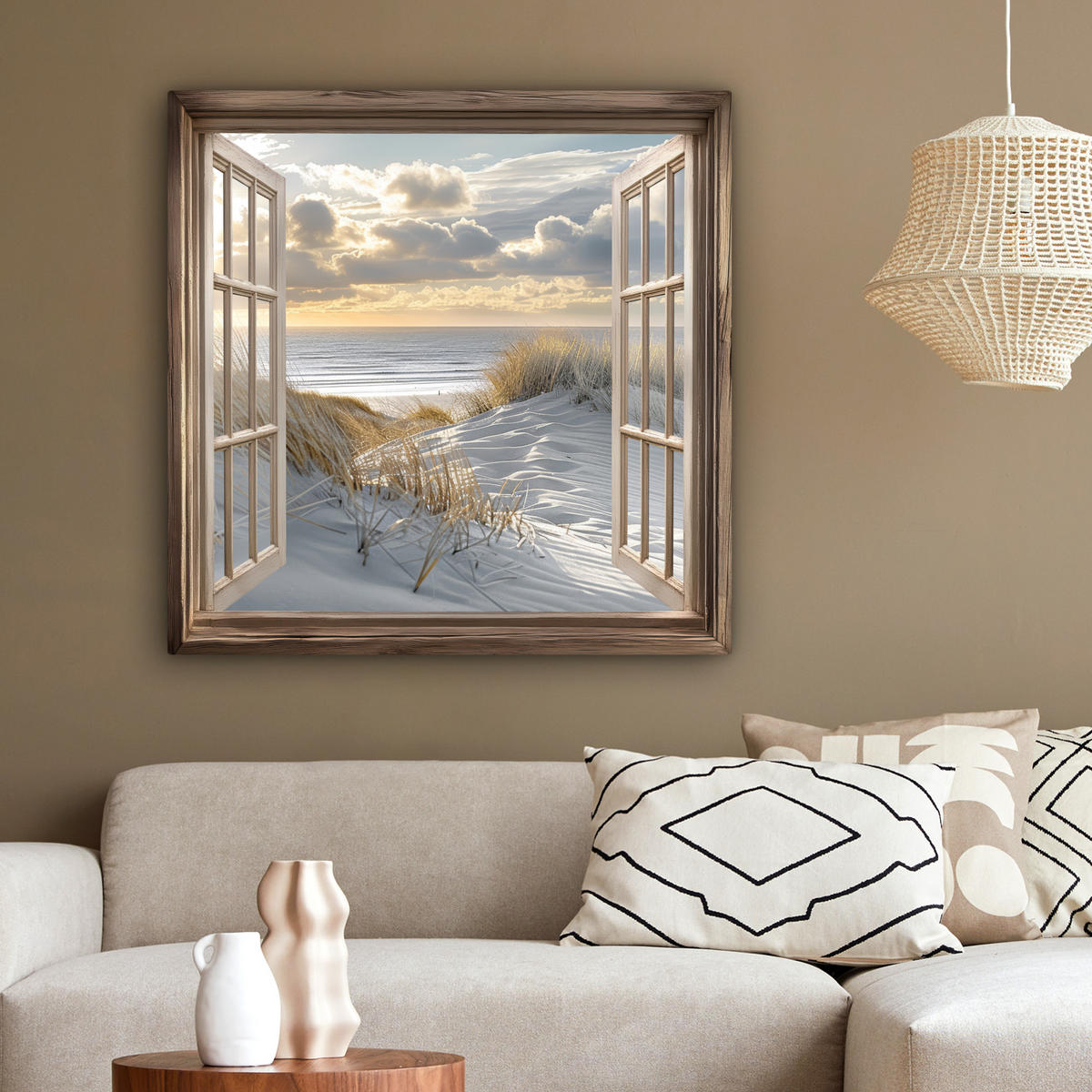 LEINWANDBILD Ausblick - Strand - Dünen - Meer - Natur 90x90 cm - Sandfarben, Textil (90/90cm) - MuchoWow