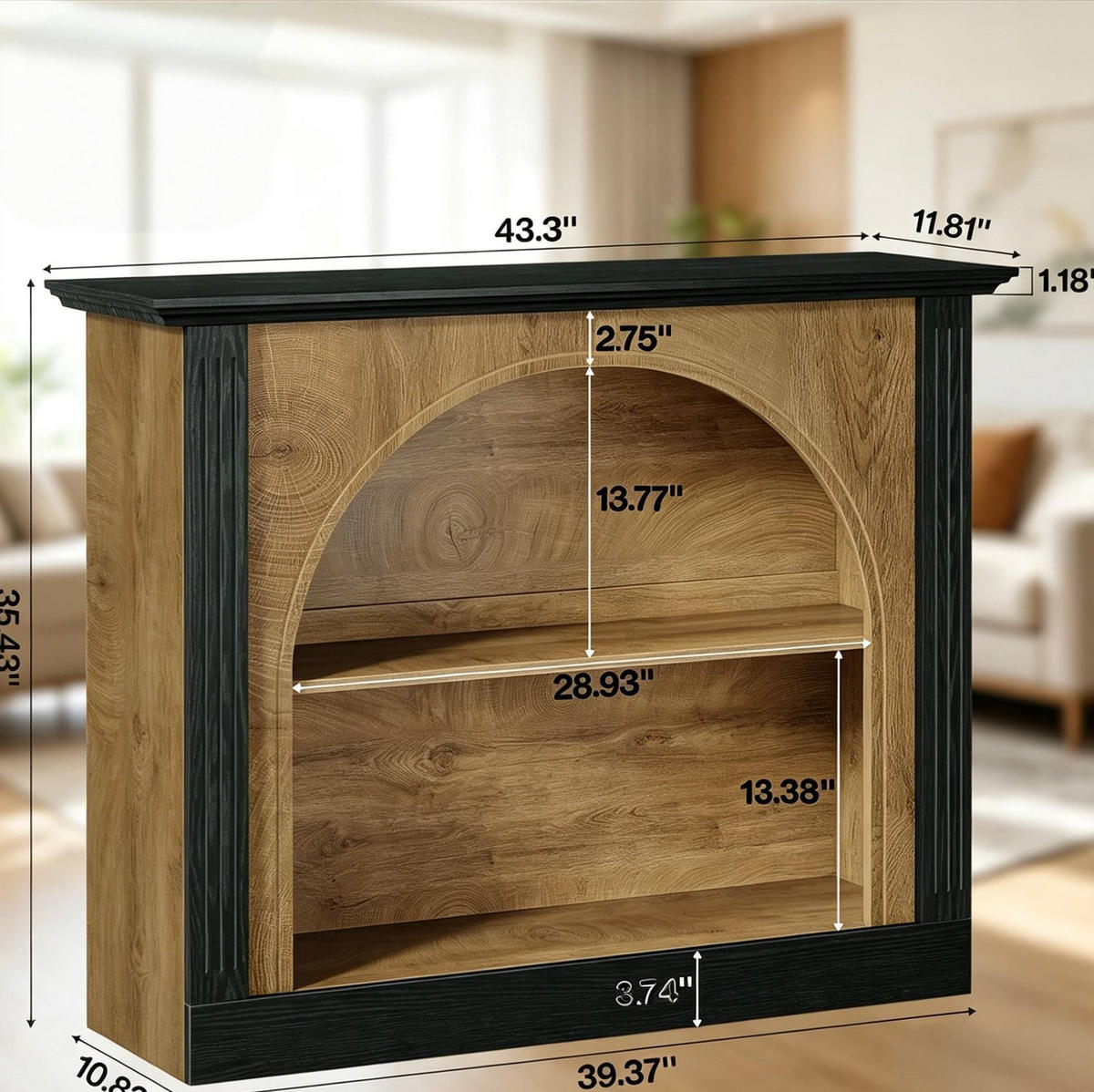 KONSOLENTISCH aus Holz mit Tischplatte 110x30x90 cm Schwarz-Rustikal, 3 Ebenen und Stauraum - Schwarz, Holz (30/110/90cm) - IVMEU