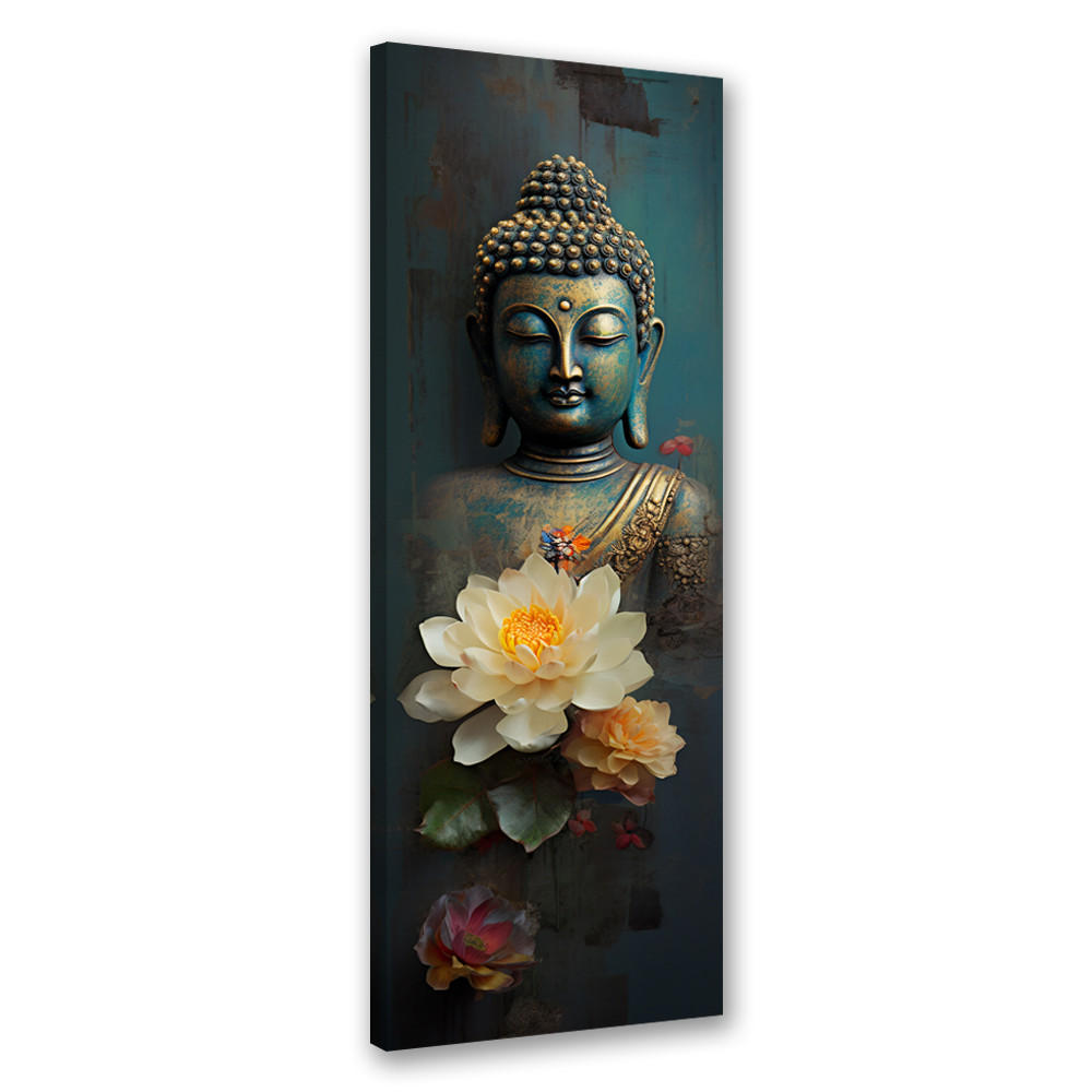 WANDBILD buddha und zen blumen - Blau, Textil (30/90cm) - Feeby