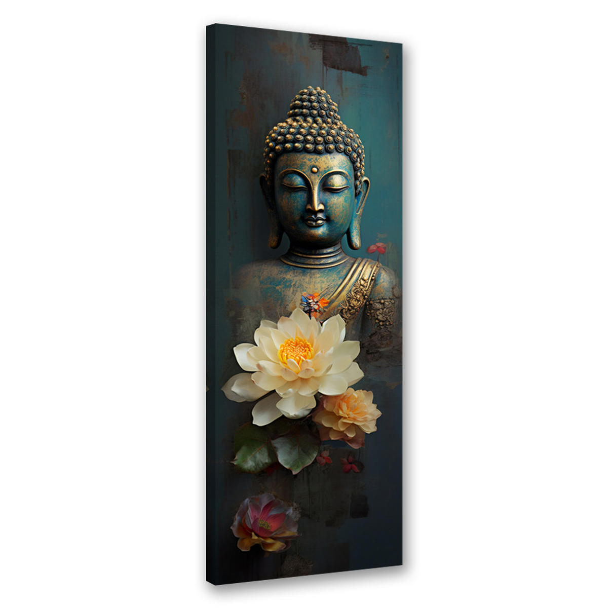 WANDBILD buddha und zen blumen - Blau, Textil (30/90cm) - Feeby