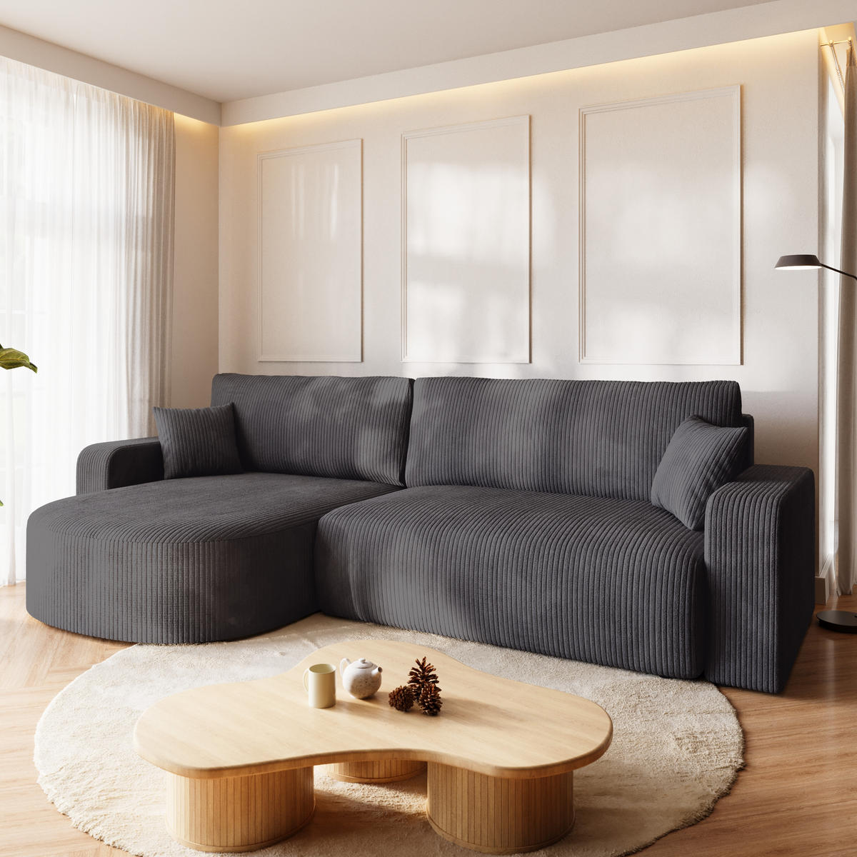 ECKSOFA Bisk mit Schlaffunktion Grau Cordstoff - Grau, Textil (275/170cm) - Bromarkt