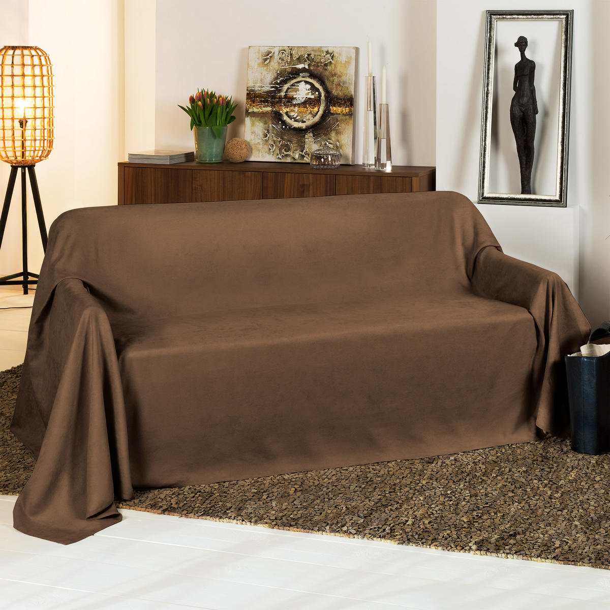 TAGESDECKE Romantica Wildleder Optik 210/280 cm Dunkelbraun - Dunkelbraun, Textil (210/280cm) - Beautissu 