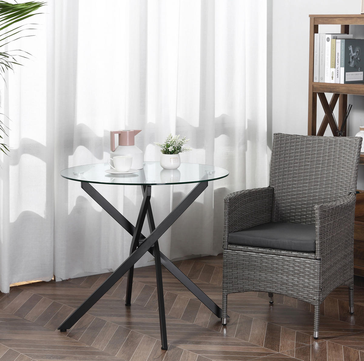 COUCHTISCH 80/80/75 cm aus Stahl mit gehärteter Glasplatte und verstellbaren Füßen, Schwarz - Schwarz, Metall (80/80/75cm) - Redom