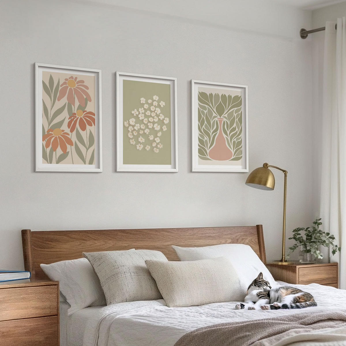BILDER SET 3er Set - 40x60 cm Weißer Rahmen - Florale Boho-Muster - Weiß, Kunststoff (40/60cm) - TULUP