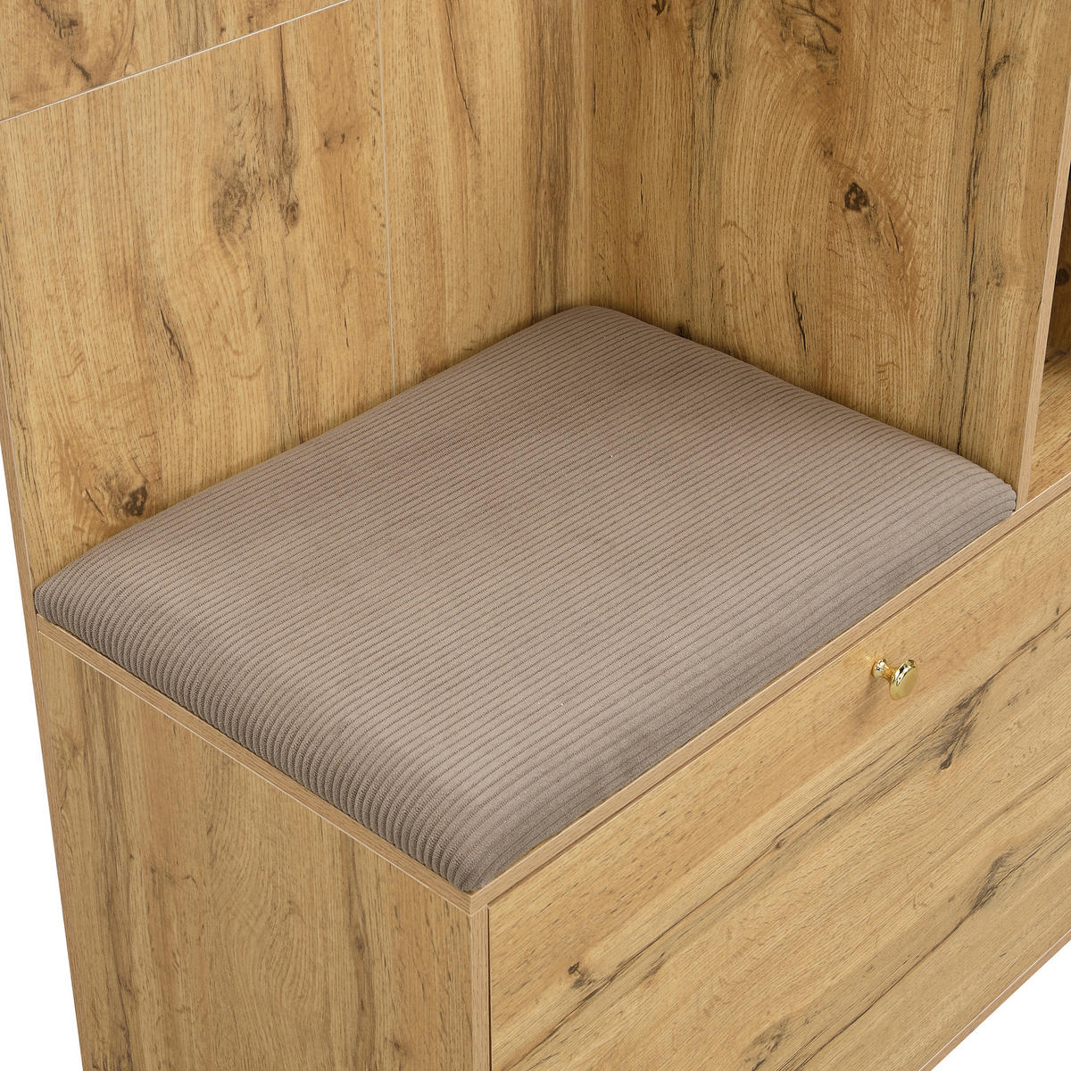 SCHUHSCHRANK aus MDF 110x37x185.5cm in Natur mit Spiegel - Naturfarben, Holzwerkstoff (110/185.5/37cm) - Modfu
