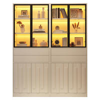 VITRINE 2er-Set 140x34x180 cm Weiß LED Glastüren - Weiß, Holzwerkstoff (140/180/34cm) - FLIEKS