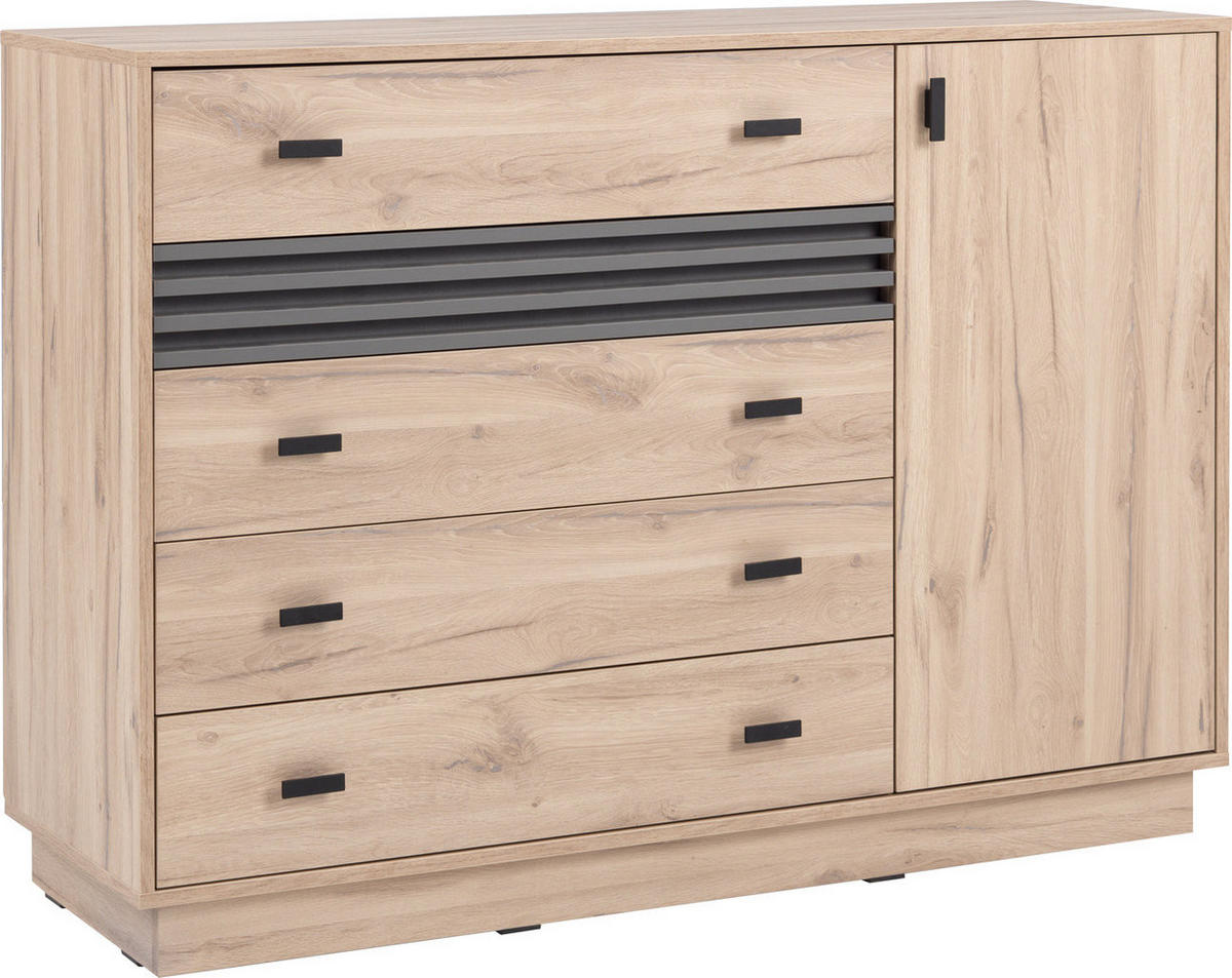 KOMMODE PUNTO 135/95/40cm mit 4 Schubladen 1 Türen Eichefarben - Eichefarben, Holzwerkstoff (135/95/40cm) - MASSENO