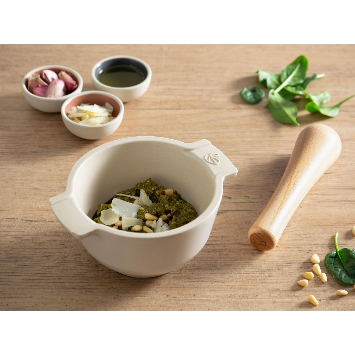 MÖRSER Appolia 14cm Ecru Keramik mit Stößel aus Buchenholz - Weiß, Keramik (17/7.6/13.7cm) - PEUGEOT