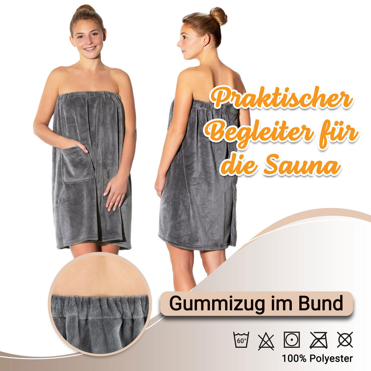 BADEMANTEL, S/M, 100% Polyester, Grau - Graphitfarben, Textil (S/Mcm) - Zollner