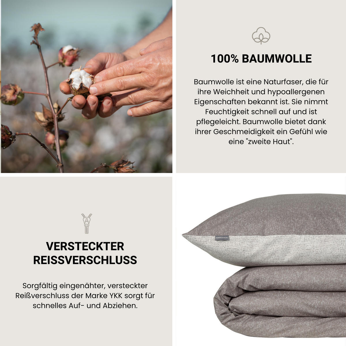 BETTWÄSCHESET Vinnie - Renforcé - 2-teilig - 135 x 200 cm - Grau - Grau, Textil (135/200cm) - SCHIESSER