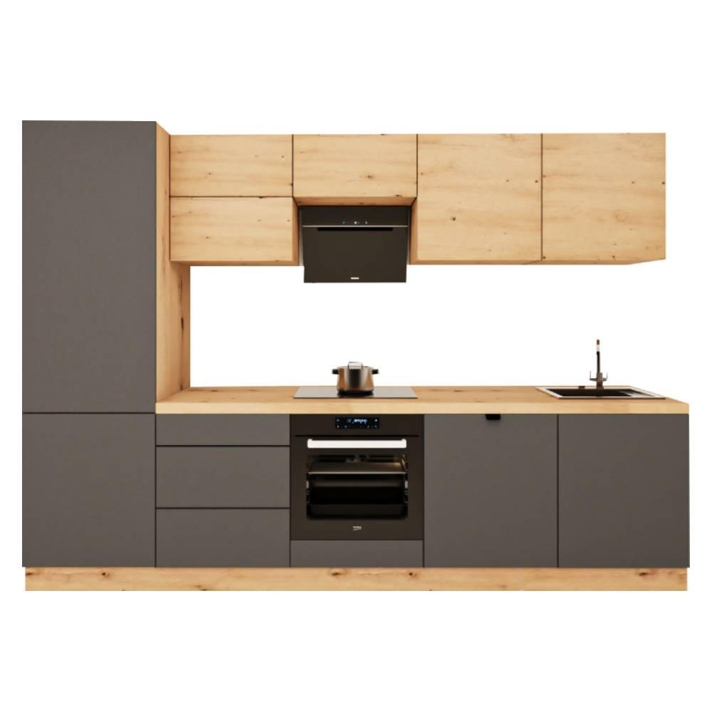 KÜCHENZEILE 300 cm - Langen KL29-M300 - in Grau / Artisan Eiche - Eiche Artisan/Grau, Holz (300/212/58cm)