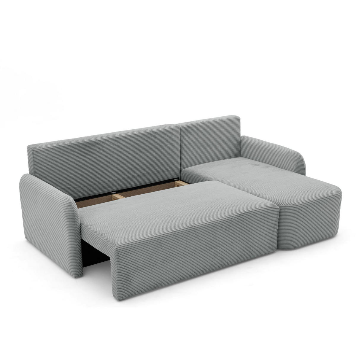 ECKSOFA CASPER L Rechts mit Schlaffunktion 132x198 Cord Grau - Schwarz/Grau, Holz/Kunststoff (145/217cm) - NACANAPA