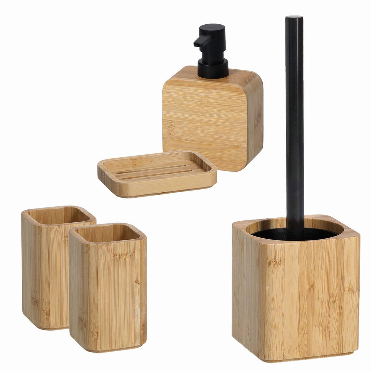 BADACCESSOIRES aus Bambus, 5-teiliges Set - Naturfarben, Holz (9.5/35.5/9.5cm) - Zeller Present