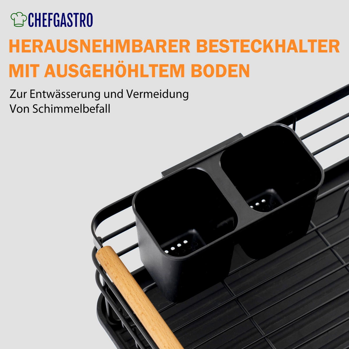 GESCHIRR-ABTROPFGESTELL 14x42x30cm Metall/Holz - Schwarz, Metall (42/14/30cm) - CHEFGASTRO