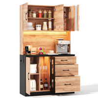 BUFFETSCHRANK 105/40/180 cm mit LED-Beleuchtung, Steckdose, verstellbaren Einlegeböden aus MDF, Neutral - Naturfarben, Holzwerkstoff (105/180/40cm) - Redom