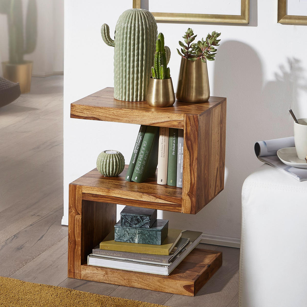 BEISTELLTISCH Massivholz S-Form Handgefertigt, Braun 44x30x60 cm - Braun, Holz (30/44/60cm) - KADIMA DESIGN