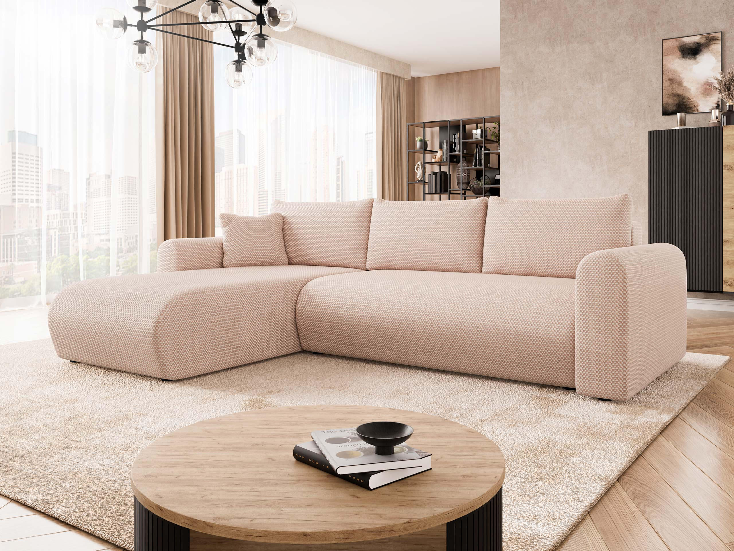 ECKSOFA Eliwo - Hellrosa/Schwarz, Holz/Textil (252/158cm) - MIRJAN24