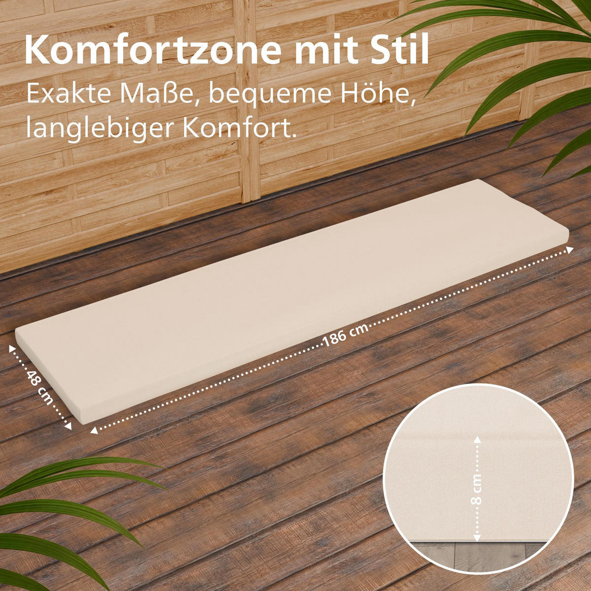 GARTENBANK 200/61 cm Holz Creme - Creme, Holz (200/93/61cm) - CLP