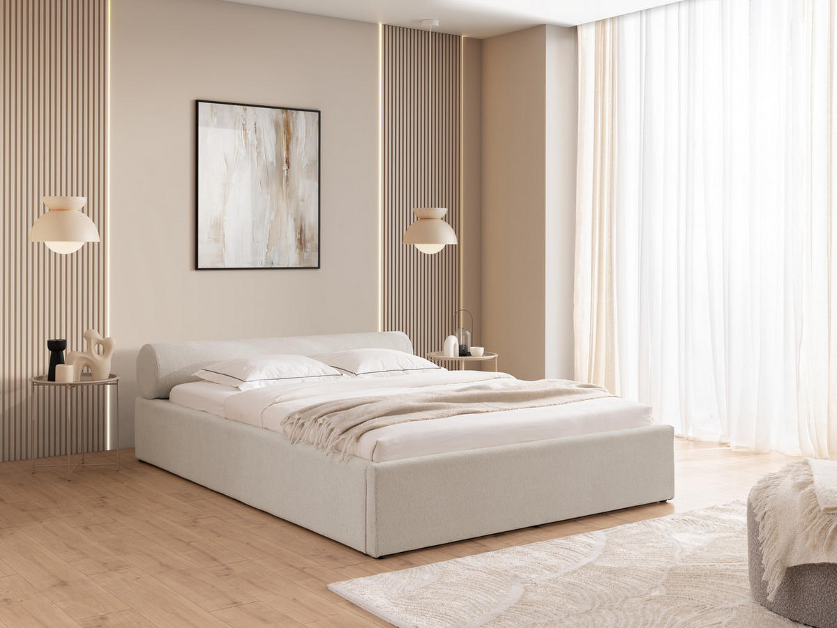 ČALOUNĚNÁ POSTEL 140/200 cm Josy v designovém vzhledu s úložným prostorem a lamelovým roštem, ve světle šedé chenille látce - černá/světle šedá, dřevo/textil (140/200cm) - S-Style Möbel
