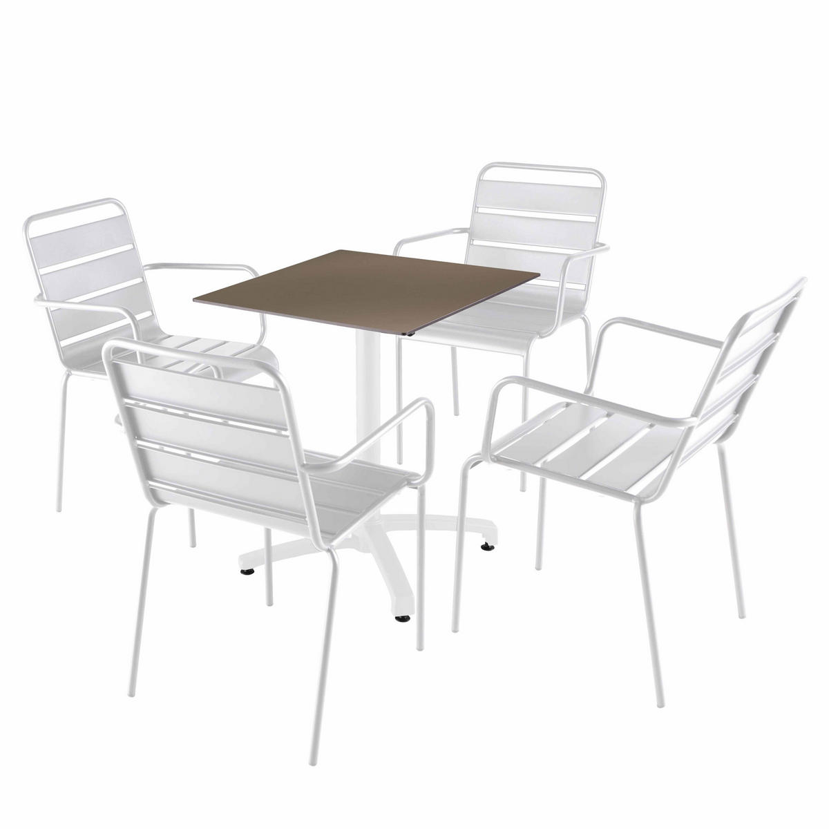 GARTENSET 5-tlg., Taupe und Weiß - Weiß, Metall - Oviala