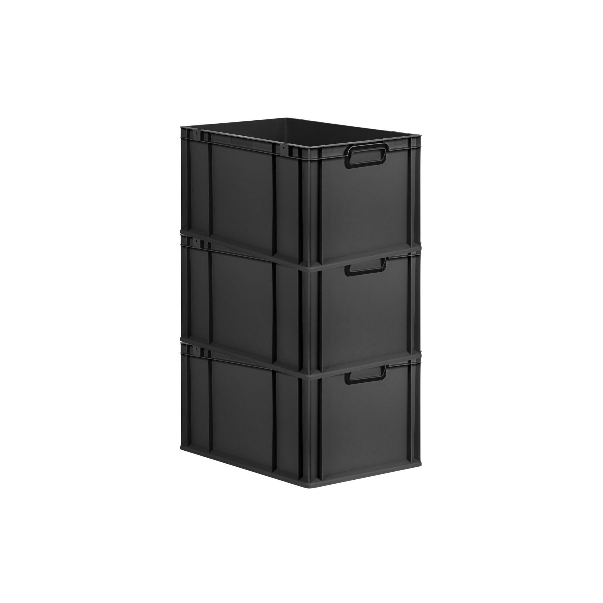 EUROBOX 3x NextGen Color 32x40x60 cm 65 Liter Griffe schwarz zu, Schwarz - Anthrazit/Schwarz, Kunststoff (40/32/60cm) - PROREGAL