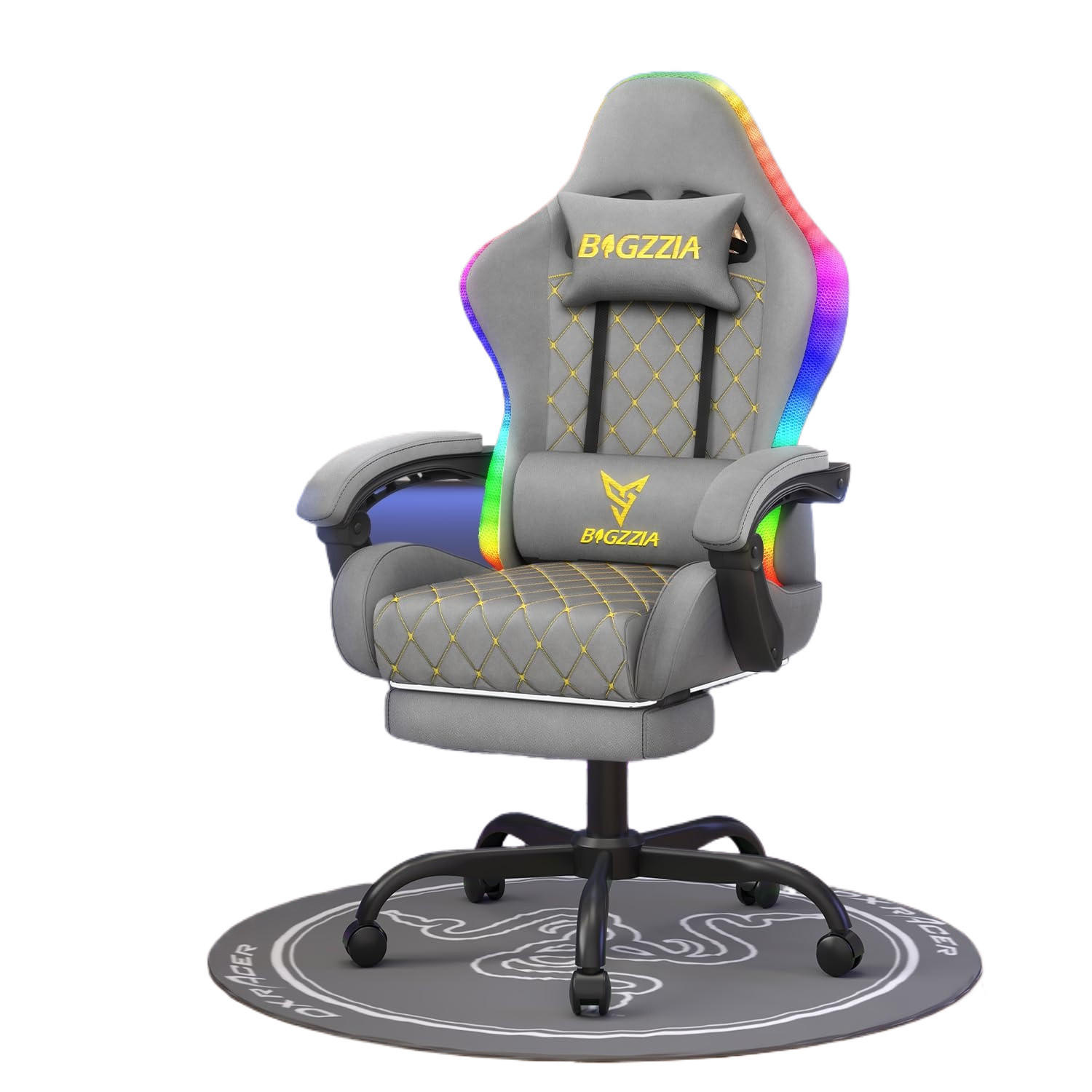 GAMINGSTUHL Grau,mit RGB LED, Ergonomisch, Verstellbar, PU-Leder - Grau, Metall (81/54/26cm) - Rattrix