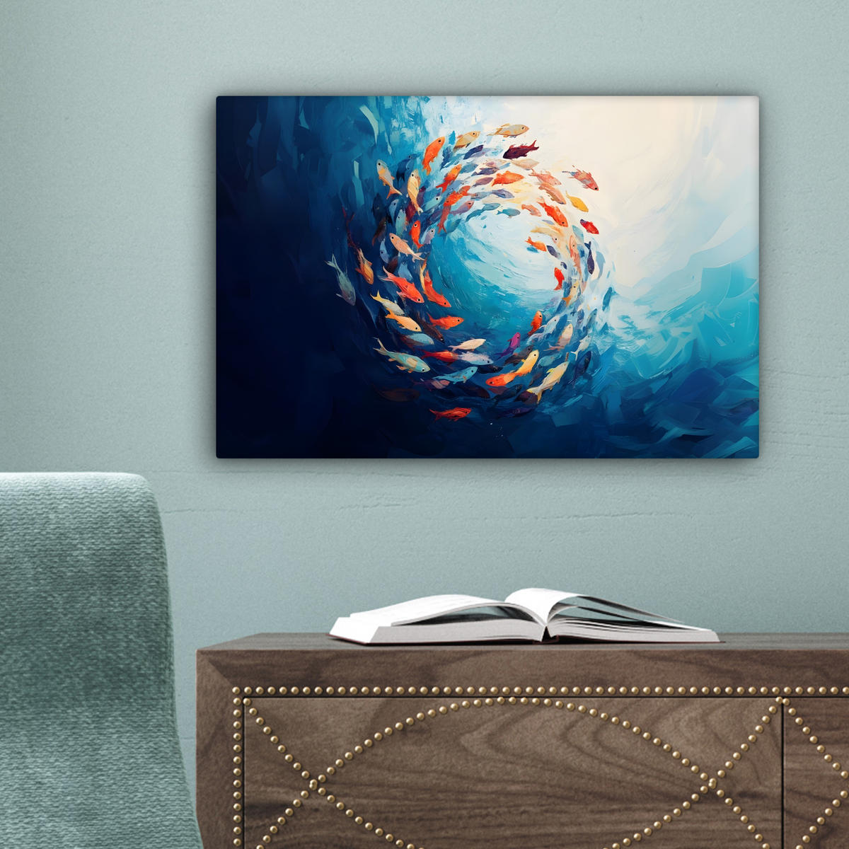 LEINWANDBILD Meer - Fische - Bunt - Dynamisch 30x20 cm - Hellblau, Textil (30/20cm) - MuchoWow