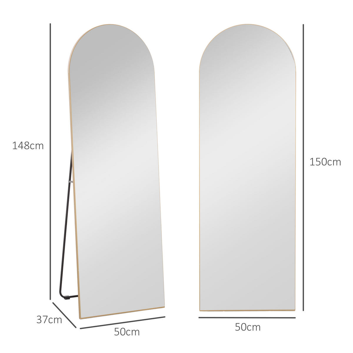 STANDSPIEGEL DE-17920 Bogenform mit Standfuß & Wandmontage Gold - Goldfarben, Glas (50/150/3.6cm) - ComfortXL