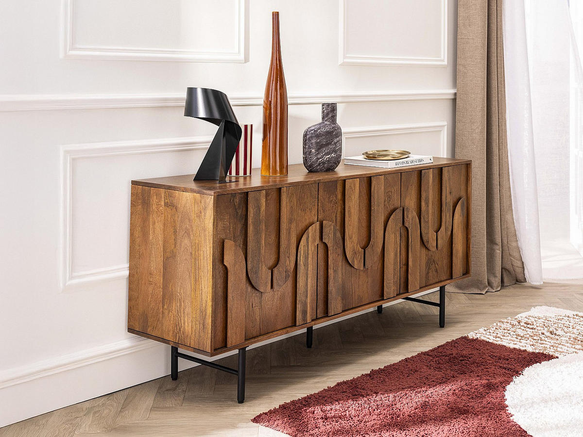 SIDEBOARD - 160 cmcm x 45 cmcm - Holz, Platte - Naturfarben Dunkel - MIZORAM - Naturfarben, Holz (160/75/45cm) - Vente-Unique