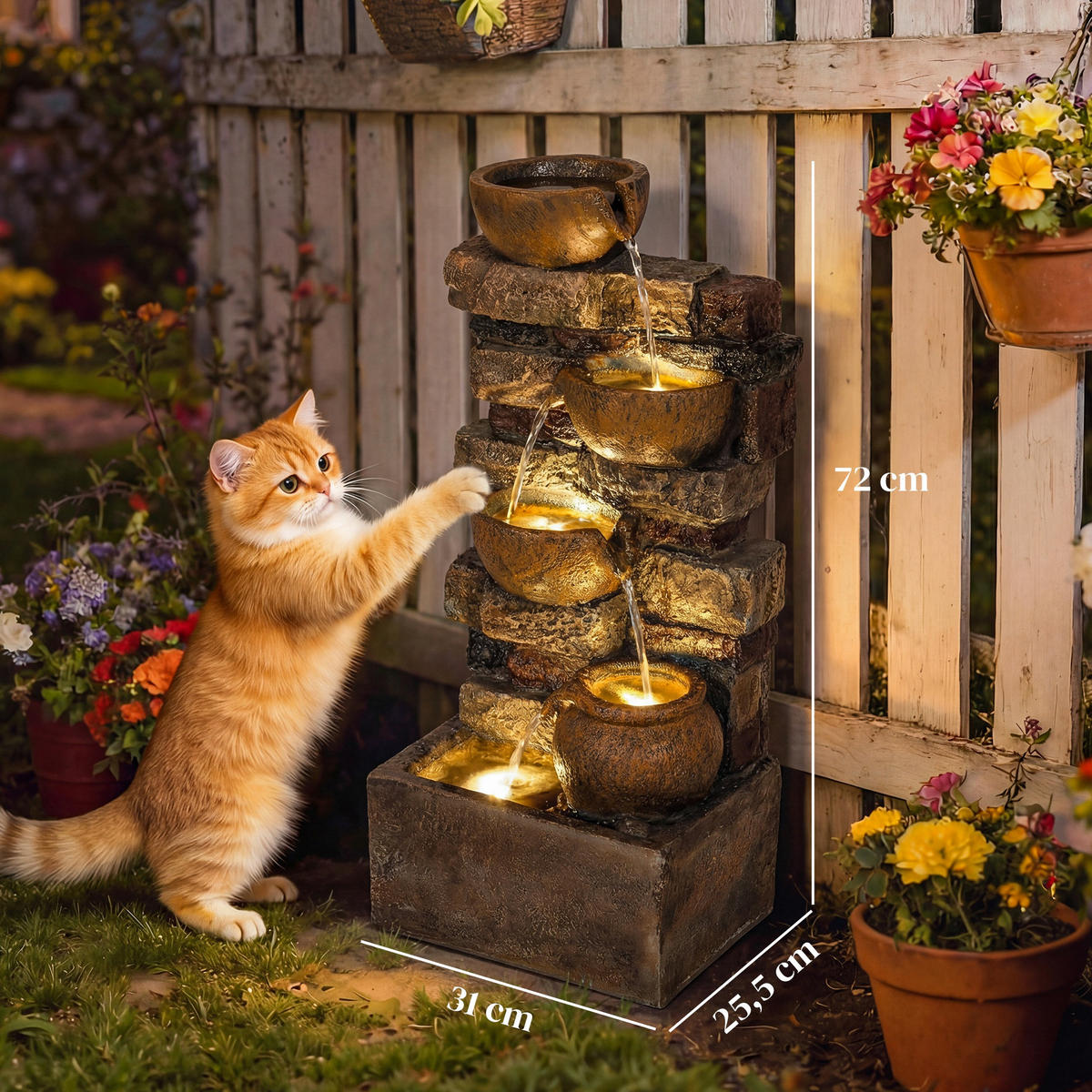 GARTENBRUNNEN Harz Rustikales-Braun - Braun, Kunststoff (31/25.5/72cm) - Outsunny