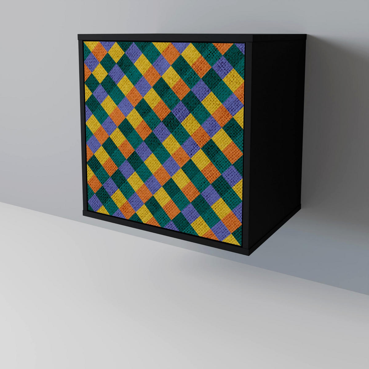 SIDEBOARD PAINTED SQUARES MIX, Schwarz, 57,5x42x75,5 cm, Goldfarbene Metallfüße - Goldfarben/Multicolor, Holzwerkstoff/Metall (57.5/75.5/42cm) - SpaceRebels