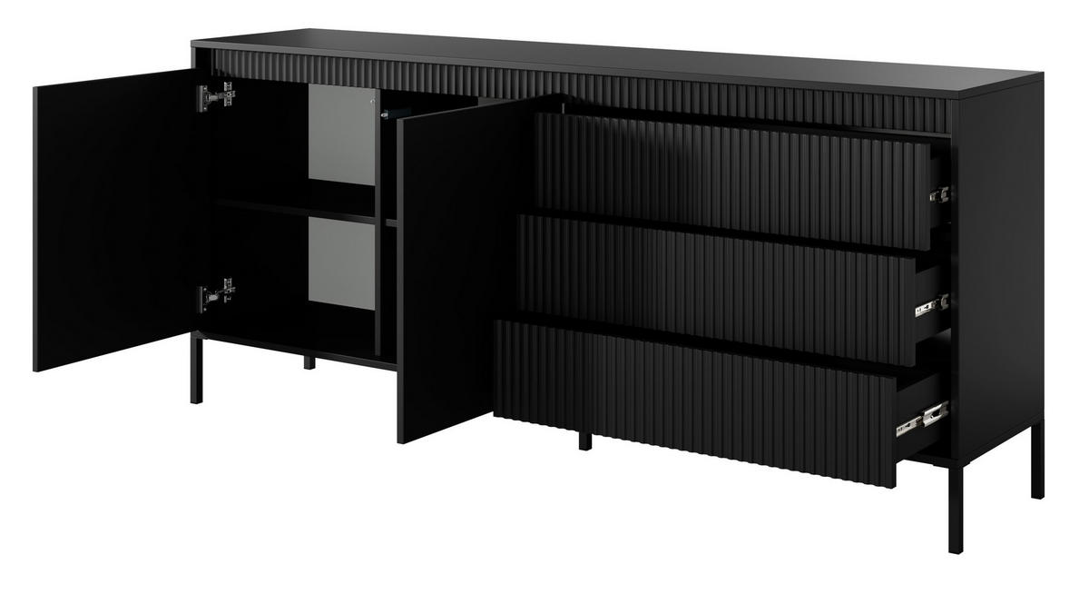 KOMMODE Schwarz mit Schubladen Santori, 187 cm, 2 Türen - Schwarz, Holz (187/81/40cm) - Emporius