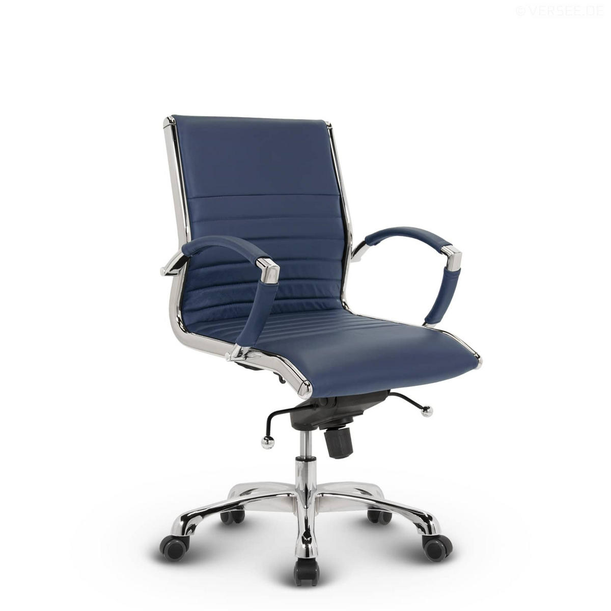 DREHSTUHL Montreal Echtleder Blau – ergonomisch, 150 kg belastbar, Sitzhöhe 52-64cm - Blau, Leder/Metall (60/106/60cm) - Versee