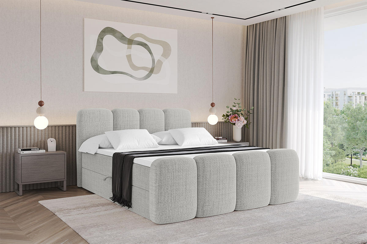 BOXBETT mit Matratze H4 und Lattenrost - NINA-Z - 120x200 cm - Hellgrau - Hellgrau, Holzwerkstoff (120/200cm)