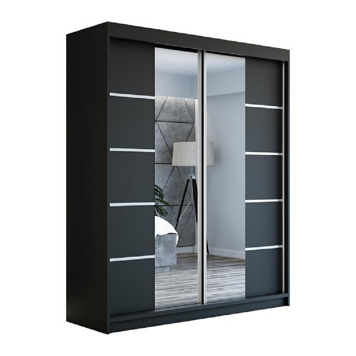 SCHWEBETÜRENSCHRANK 180 cm KOMFORT Farbe:Schwarz - Schwarz, Holzwerkstoff (180/215/59.5cm) - A&J MöbelLand