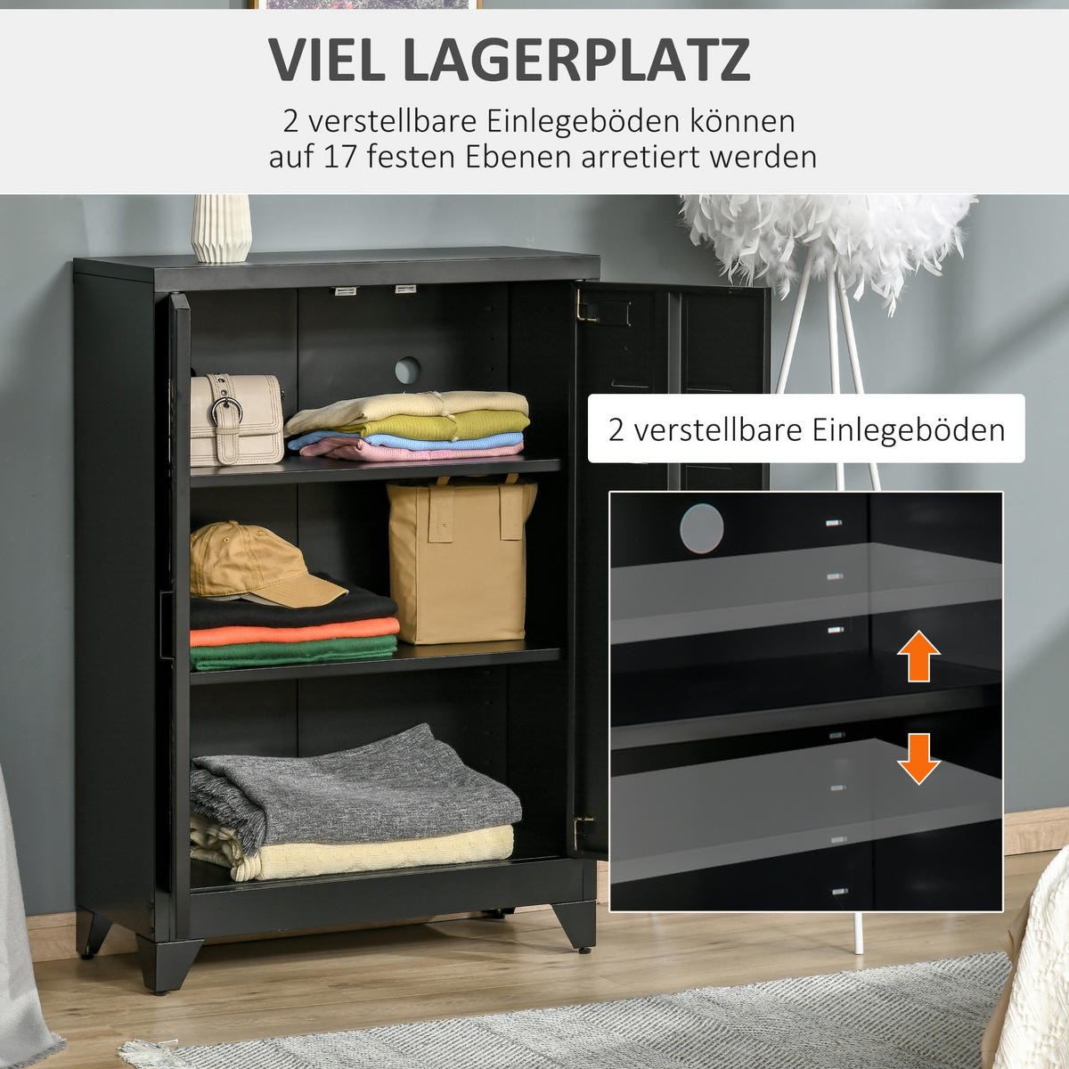 SIDEBOARD, Aktenschrank, Schwarz - Schwarz, Metall (33/110/75cm) - HOMCOM